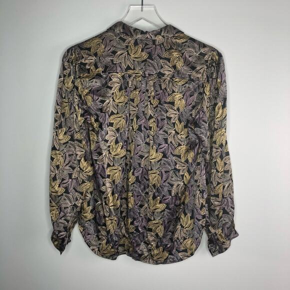 Harve Benard Silk Leaf Print Long Sleeve Blouse 8 - Picture 7 of 8